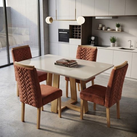 Jogo de Mesa de Jantar 1,20m Pedro Art com 4 Cadeiras - Terracota