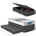 Ver imagem 1 de Cama Box Baú com Colchão de Molas Ensacadas Double Face Essence Probel + Auxiliar Solteiro 88cm