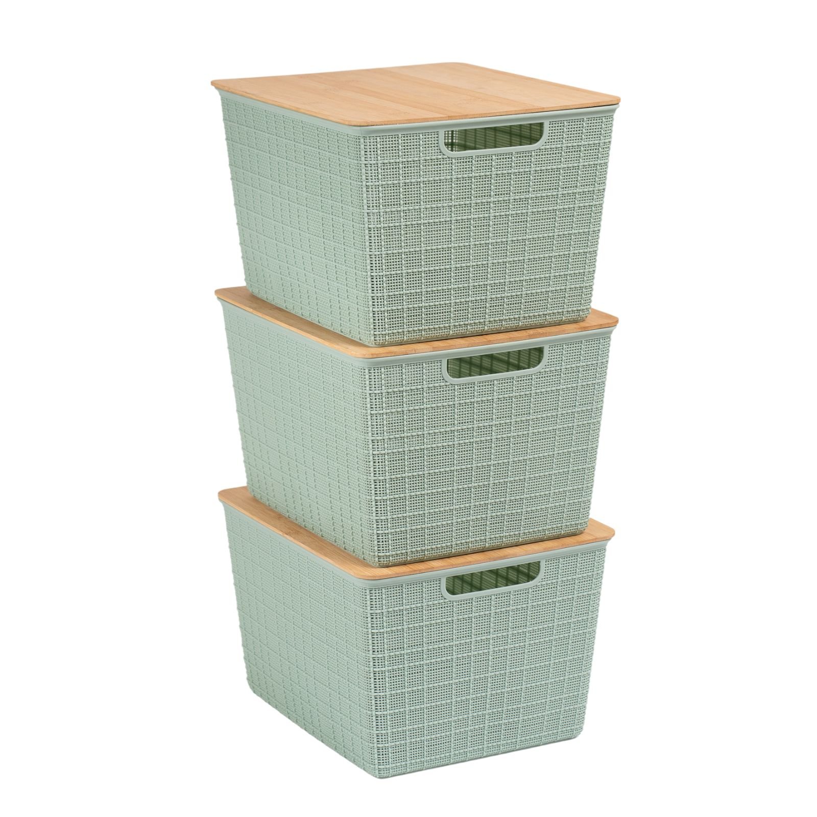 Kit 3 caixas organizadoras tampa de bambu 18l verde – Oikos - 1