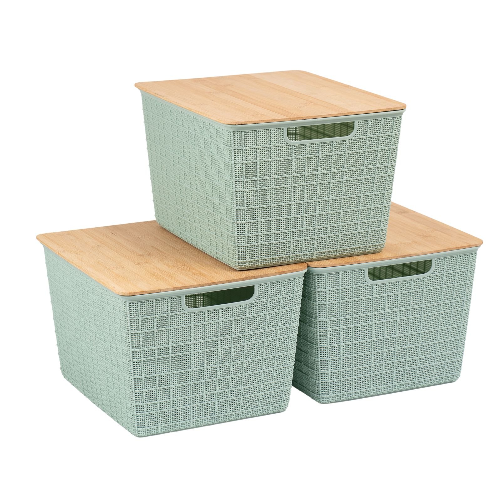 Kit 3 caixas organizadoras tampa de bambu 18l verde – Oikos - 8