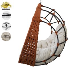 Balanço Suspenso Ninho Corda Náutica Ocre Almofada Impermeável Branco + Mola e Mosquetão - 2