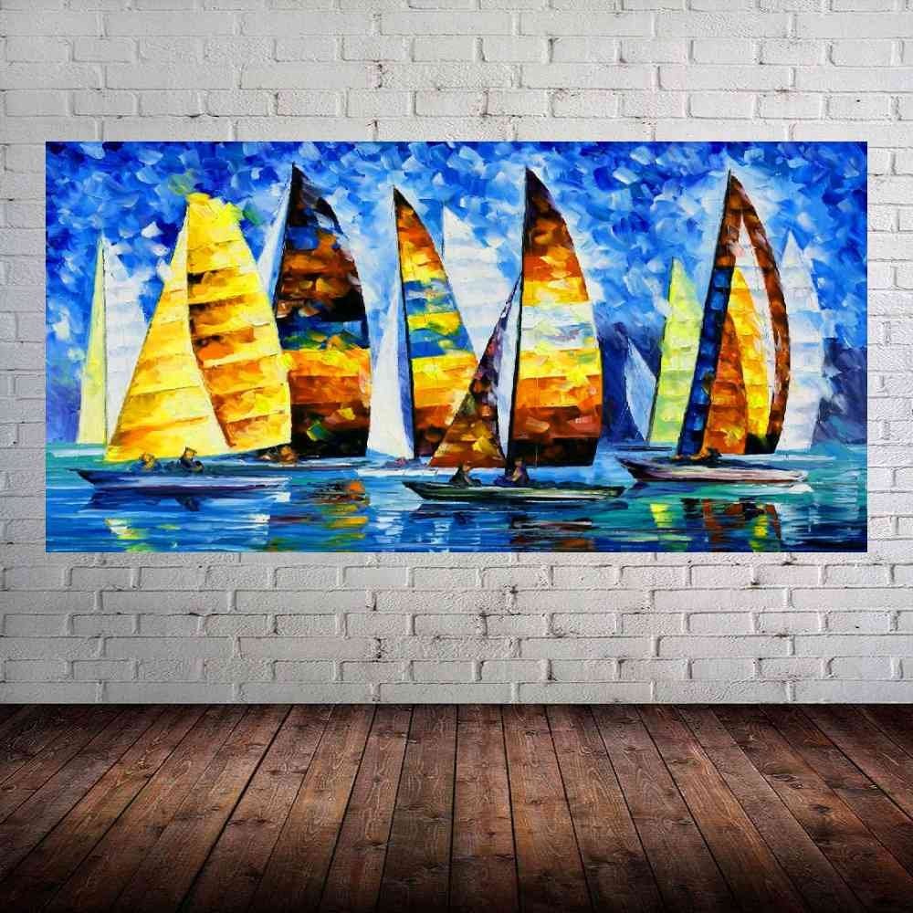 Quadro Pintura Tela Moderna Marinas 2171: 80cm (A) x 160cm (L)