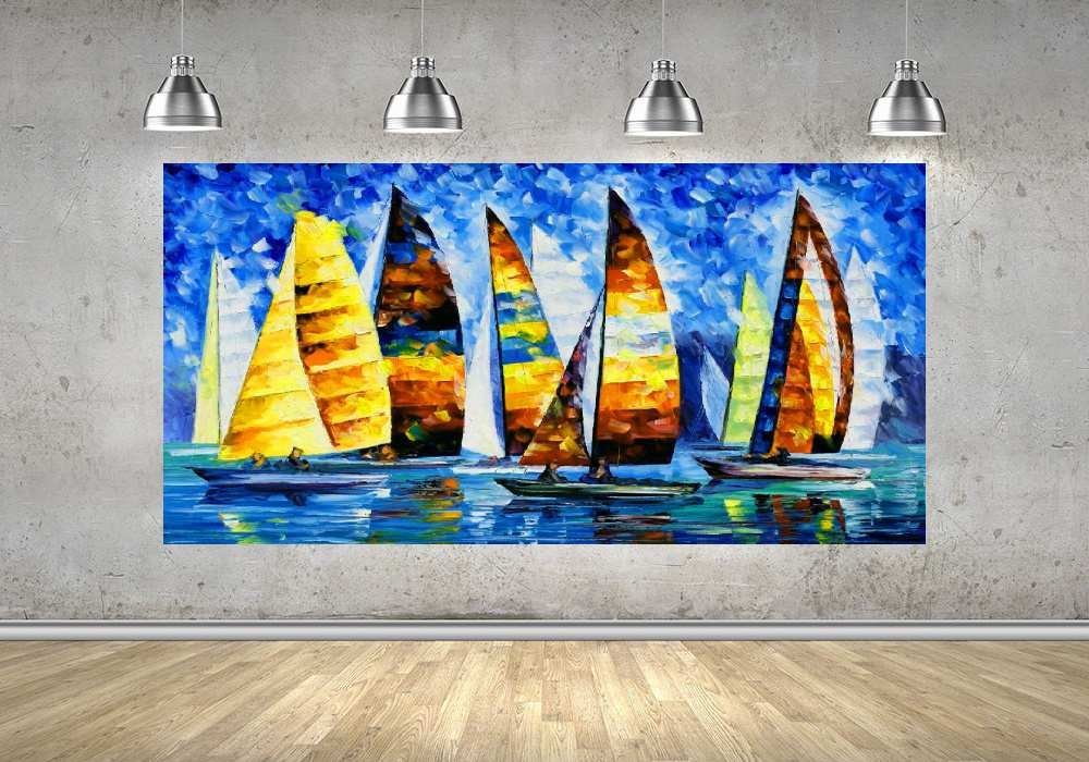 Quadro Pintura Tela Moderna Marinas 2171: 80cm (A) x 160cm (L) - 4