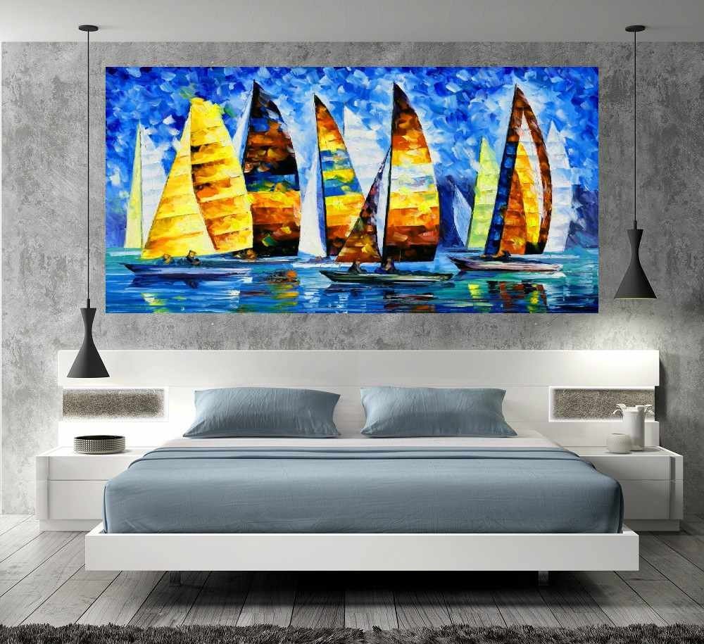 Quadro Pintura Tela Moderna Marinas 2171: 80cm (A) x 160cm (L) - 5