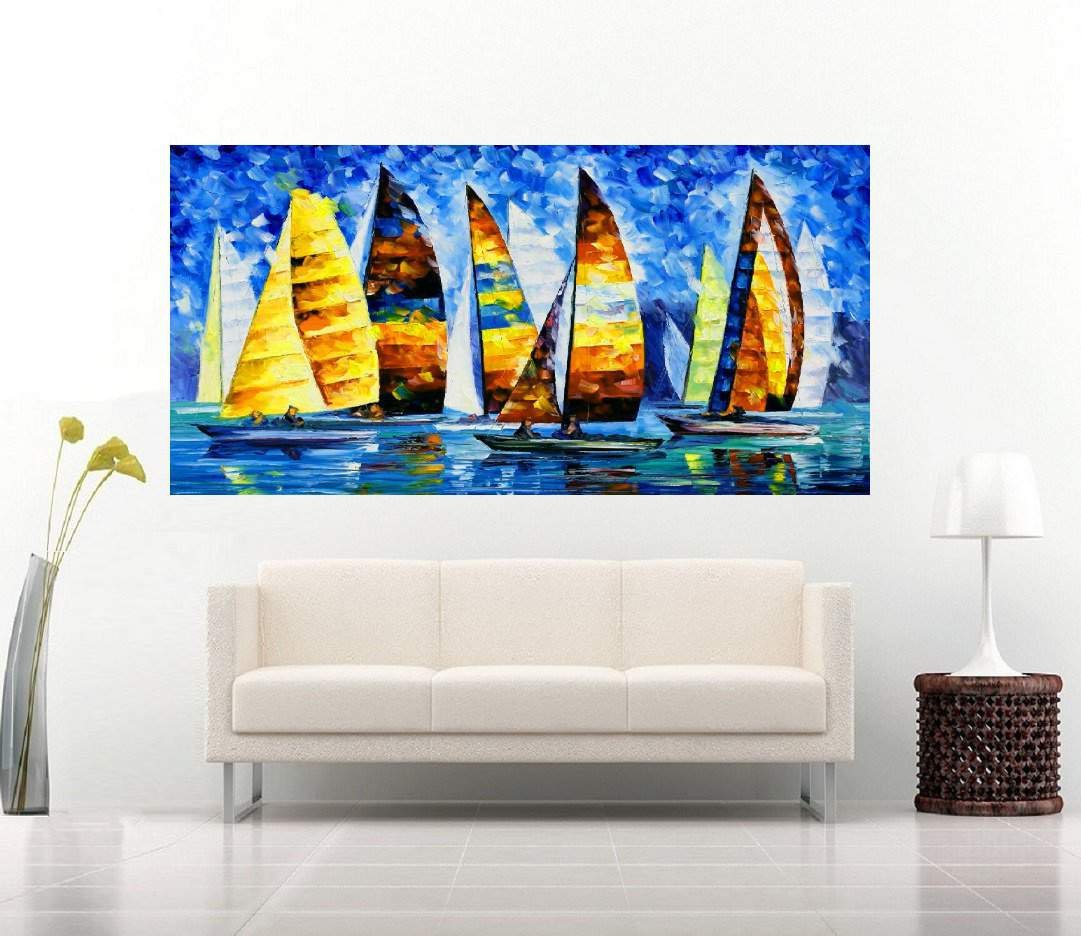 Quadro Pintura Tela Moderna Marinas 2171: 80cm (A) x 160cm (L) - 3