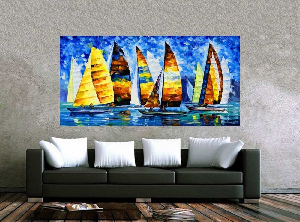 Quadro Pintura Tela Moderna Marinas 2171: 80cm (A) x 160cm (L) - 2