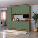 Ver imagem 2 de Armário de Cozinha Compacta Nicho Micro-ondas 100% Mdf 230cm Nogueira/verde Oliva Celeste