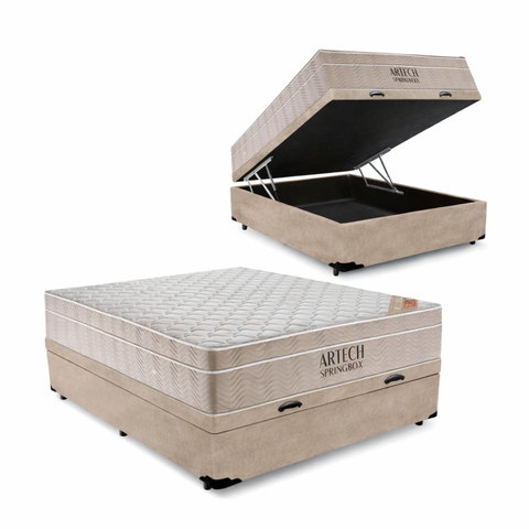Cama Box Baú Casal com Colchão Airtech Ortobom 138x188x70cm