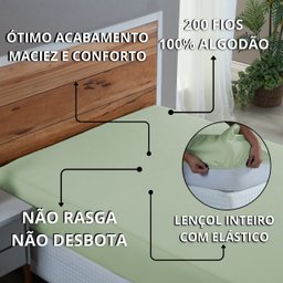Lençol Hotel 200 Fios Solteiro Avulso com Elástico 100% Algodão Toque Macio:verde Bebe - 5