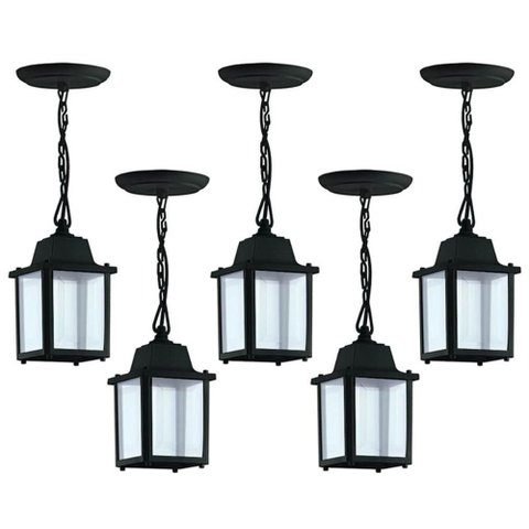 Kit 5 Pendentes Luminárias de Teto Colonial Vintage Preto Interno Externo Bivolt E27 Dital
