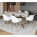 Ver imagem 1 de Mesa Jantar Industrial Branca 137x90cm Base V Dourada com 6 Poltronas Eames Eiffel Daw Madeira Branc