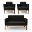 Ver imagem 2 de Conjunto 2 Poltronas e 1 Namoradeira Decorativa Isabella Pés Fixo em Madeira Castanho Suede Preto G1