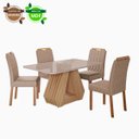 Ver imagem 2 de Conjunto de Mesa de Jantar Tampo de Vidro Off White Agata e 4 Cadeiras Paola Madeira Linho Bege e na