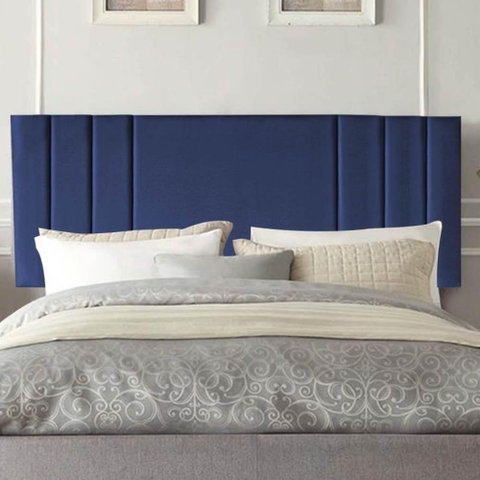 Painel Estofado Grécia Casal Madeira Maciça Couro Sintético Azul Marinho Gat Magazine 140cm