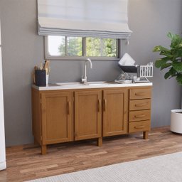 Balcão de Pia para Cozinha 160 Cm 3 Portas 4 Gavetas Frida Imbuia Fosco - 1