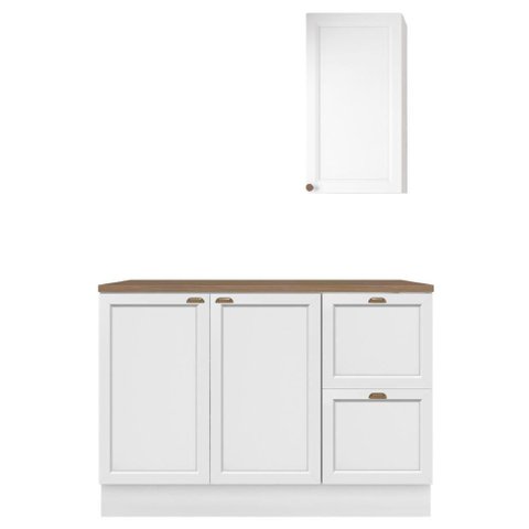 Balcão com Tampo 120 cm e Armário Aéreo 41 cm Unna Branco Poliman