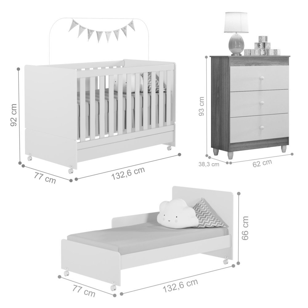 Quarto Completo Rigby Nature Branco com Colchão - 2
