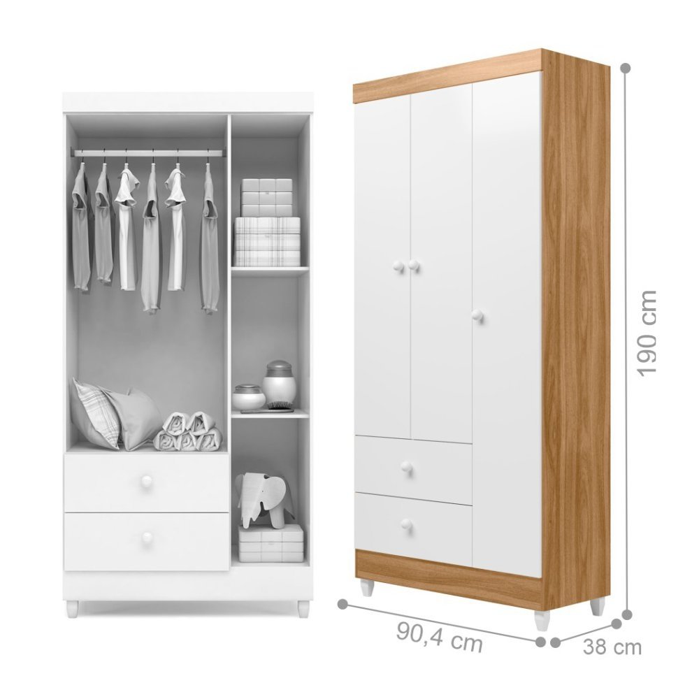 Quarto Completo Rigby Nature Branco com Colchão - 3