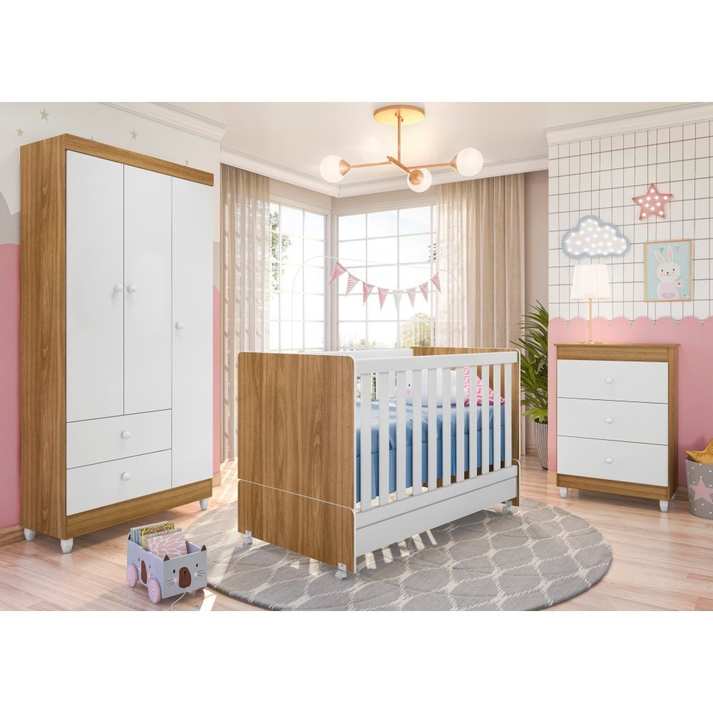 Quarto Completo Rigby Nature Branco com Colchão - 1