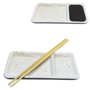 Prato Individual para Sushi e Shoyu em Porcelana Sapporo com Divisória Creme Mesclado