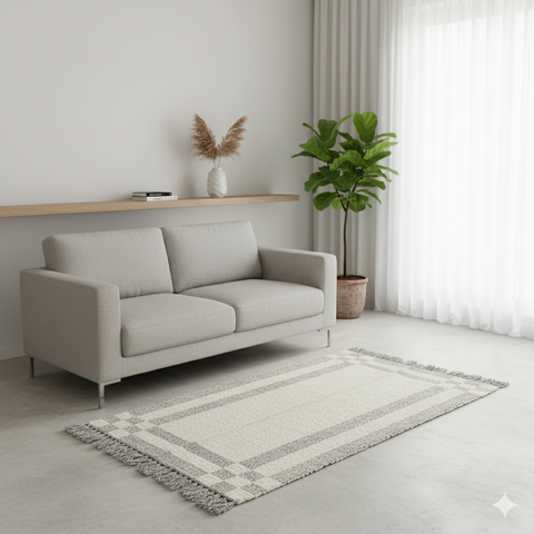 Tapete Passadeira Dupla Face Artesanal Algodão Confy 80x150 Cinza