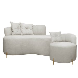 Kit Sofá Orgânico Grécia 2 Lugares 145cm e 1 Poltrona Linho Bouclê Bege Sofa Store