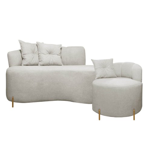 Kit Sofá Orgânico Grécia 2 Lugares 145cm e 1 Poltrona Linho Bouclê Bege Sofa Store