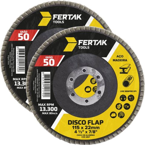Disco Lixa Flap 115mm Grão 50 Madeira Aço Desbaste | 02 Un