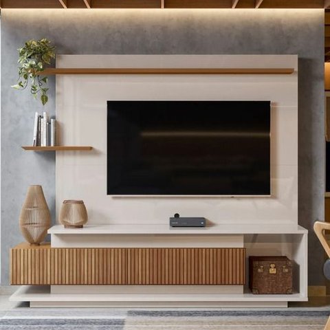 Rack Painel Home Estante Istambul Tv até 65 - Off White Jequetiba
