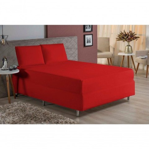 Jogo de Cama King Nobre 3 Peças Luva de Box 55cm de Altura Malha 100% Algodão - Vermelho