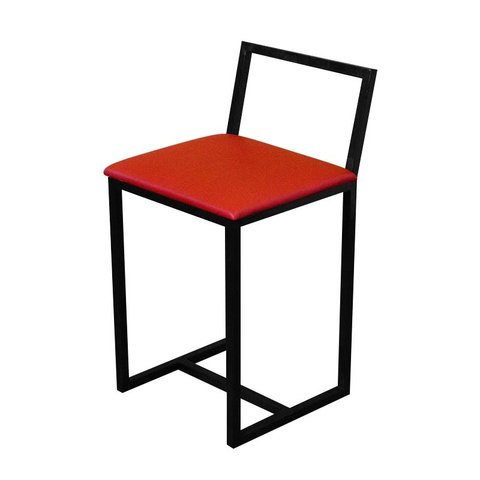 Banqueta Baixa Para Cozinha Preta Industrial Assento Estofado  