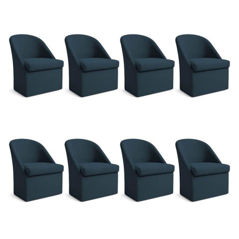 Kit 8 Poltronas Decorativas Malli Suede Azul Marinho Pallazio