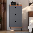 Ver imagem 2 de Kit Sapateira Vertical 3 Gaveta Basculante Cinza/Cinamomo 2 Mesinhas Canto Quarto Off White/Cinamomo