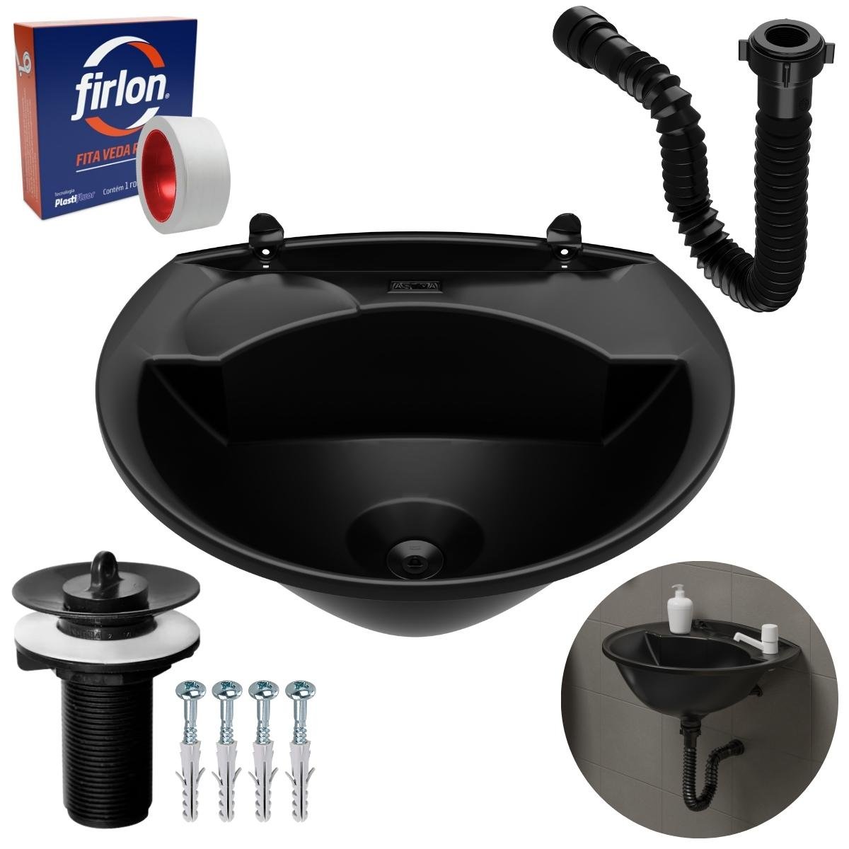 Pia Lavatório Banheiro 4L + Sifão Universal Sanfonado + Fita Veda Rosca - 1