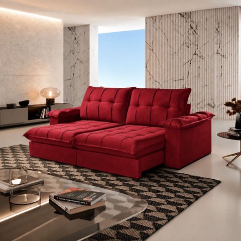 Sofá Berlin Retrátil e Reclinável 220m - Vermelho