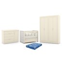 Ver imagem 1 de Dormitório Tutto New 4 Portas, Cômoda 1 Porta e Berço Off White com Capitonê e Colchão Physical