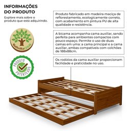Bicama Bibox Solteiro Madeira Maciça Gabrieli Castanho - Casa da Madeira - 2