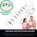Ver imagem 4 de Filtro de Linha 6 Tomadas 10A 20A Dps Extensão Elétrica Bivolt Regua c/ 4 USB, Tipo C 2500W 2m