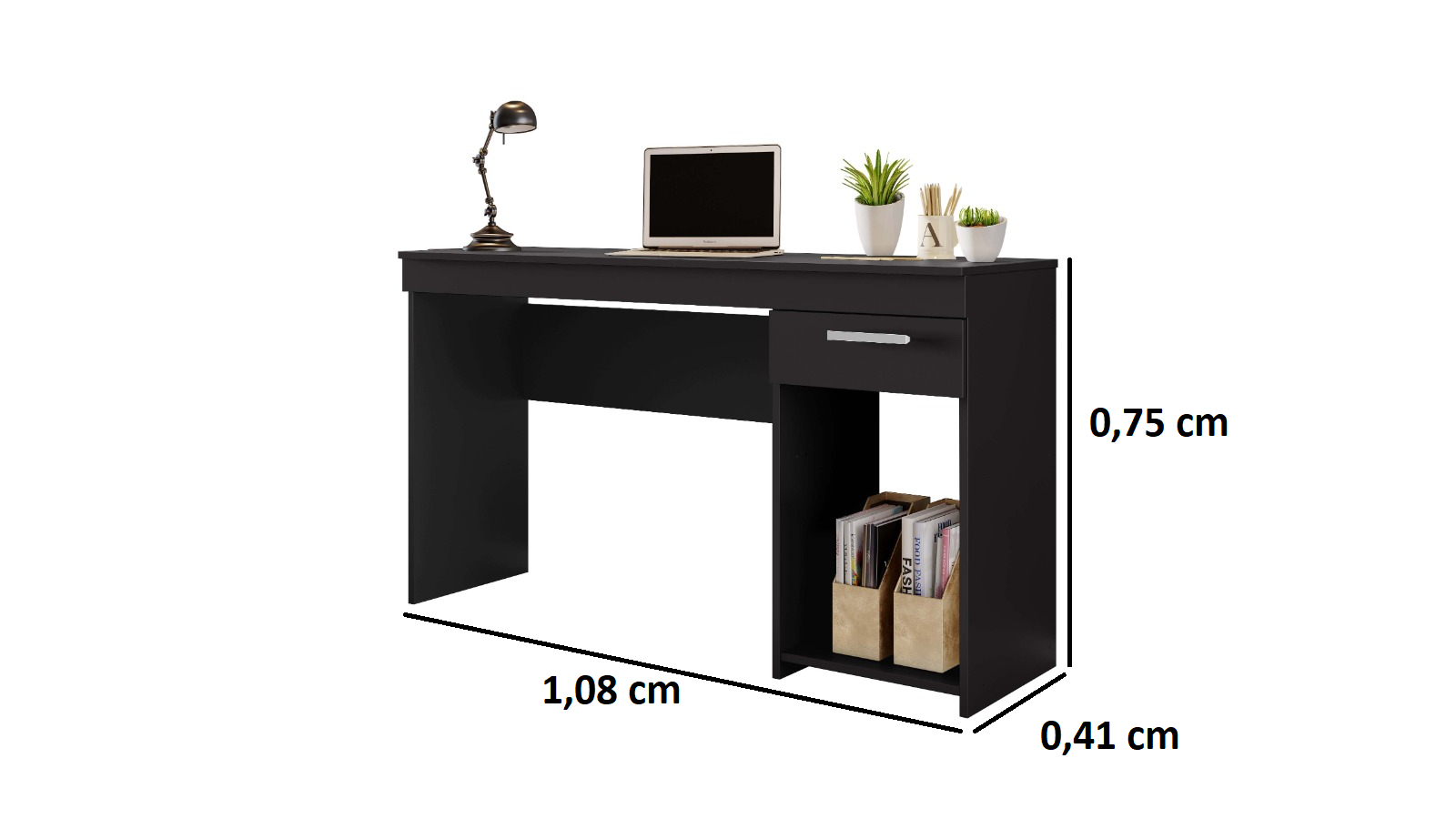 Mesa de Escritório 108cm 1 Gaveta Office NT 2070 Notável Móveis Preto - 5