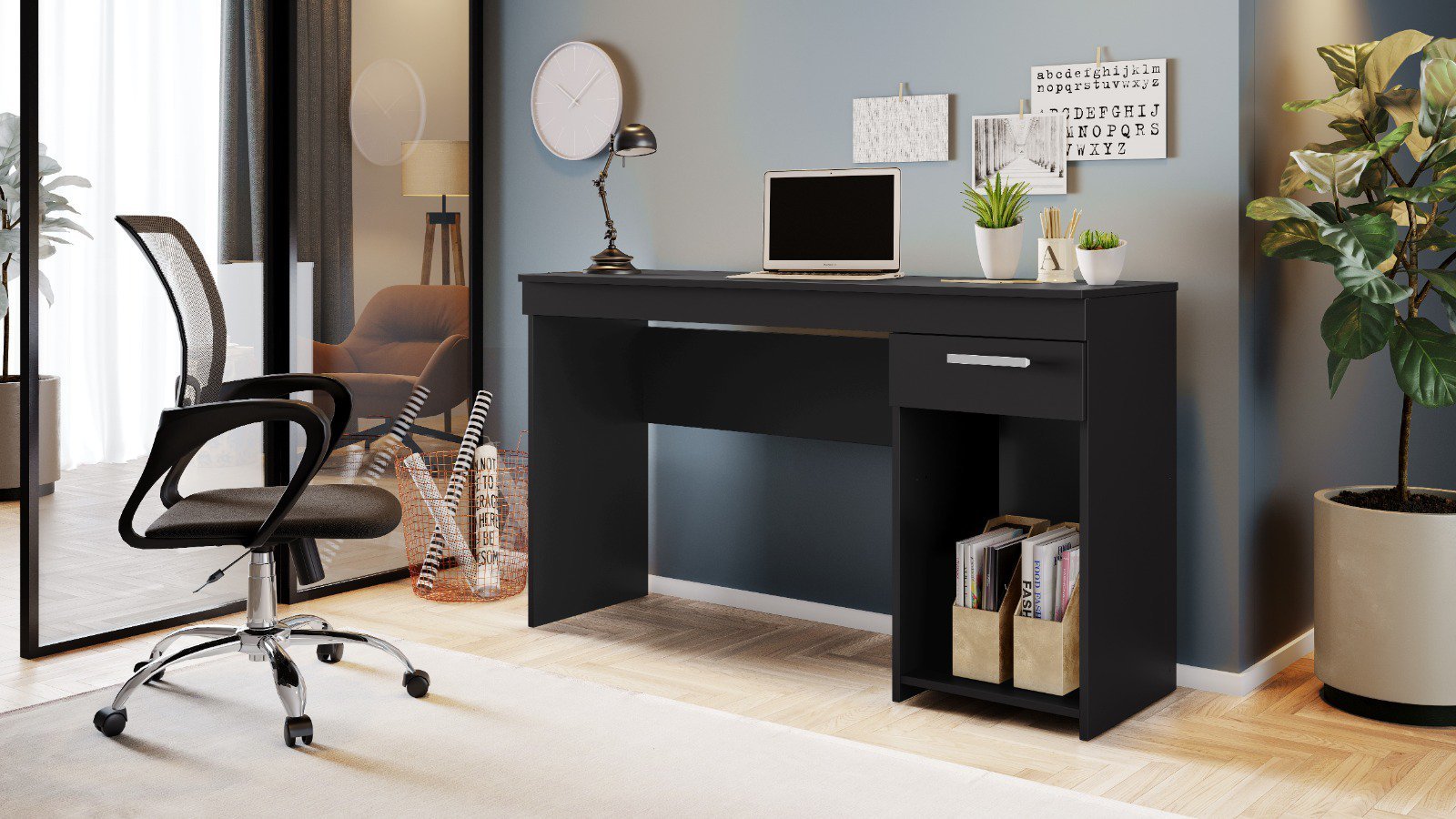 Mesa de Escritório 108cm 1 Gaveta Office NT 2070 Notável Móveis Preto - 1