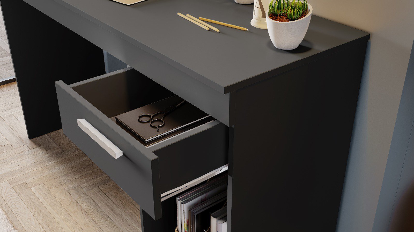 Mesa de Escritório 108cm 1 Gaveta Office NT 2070 Notável Móveis Preto - 3