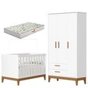 Ver imagem 1 de Guarda Roupa Infantil 3 Portas com Berço Americano Flip Branco Acetinado com Colchão Gazin -