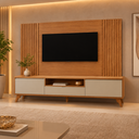Ver imagem 1 de Painel Ripado Completo com Rack Áureo - Belaris Móveis:Naturalle Off White