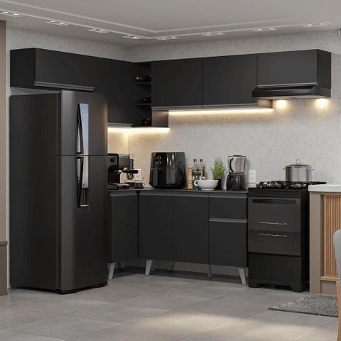Armário de Cozinha Completa de Canto 405 Cm Preto Nice Madesa 02