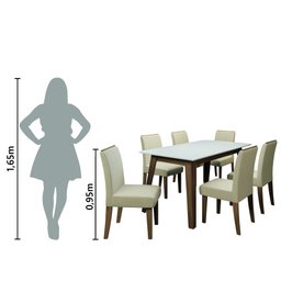Conjunto de Mesa Sala de Jantar Tampo com Vidro 6 Cadeiras Nova York 1,60m Cedro / Off White / Areia - 6