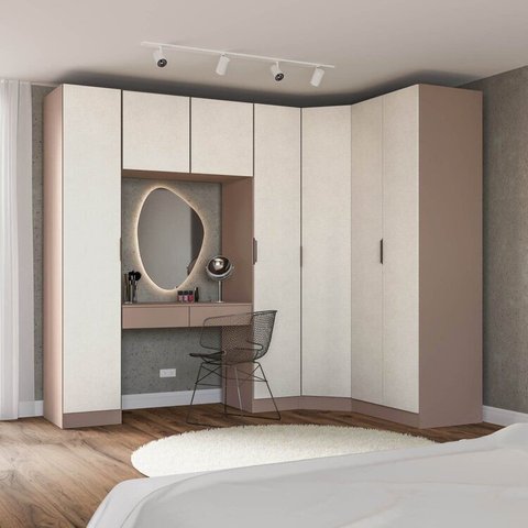 Guarda-Roupa Modulado de Canto Obliquo 6 Peças 7 Portas Orion CabeCasa MadeiraOriginals Marrom/Mocha/Linho