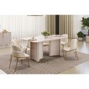 Ver imagem 1 de Sala de Jantar Completa Liz C/ Tampo Madeirado C/ Vidro Curvo 180x100cm e 6 Cadeiras Vitta Off White