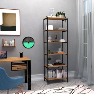 Multiuso Estilo Industrial Com 6 Prateleiras Em Mdp/ Bp Aço De Carbono Preto/ Demolição Norma -