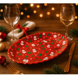 Bandeja Funda Natal Decorada Papai Noel Oval para Servir - 44cm:vermelho - 2
