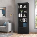 Ver imagem 3 de Livreiro Multiuso com 2 Gavetas Preto Fosco - Qmovi